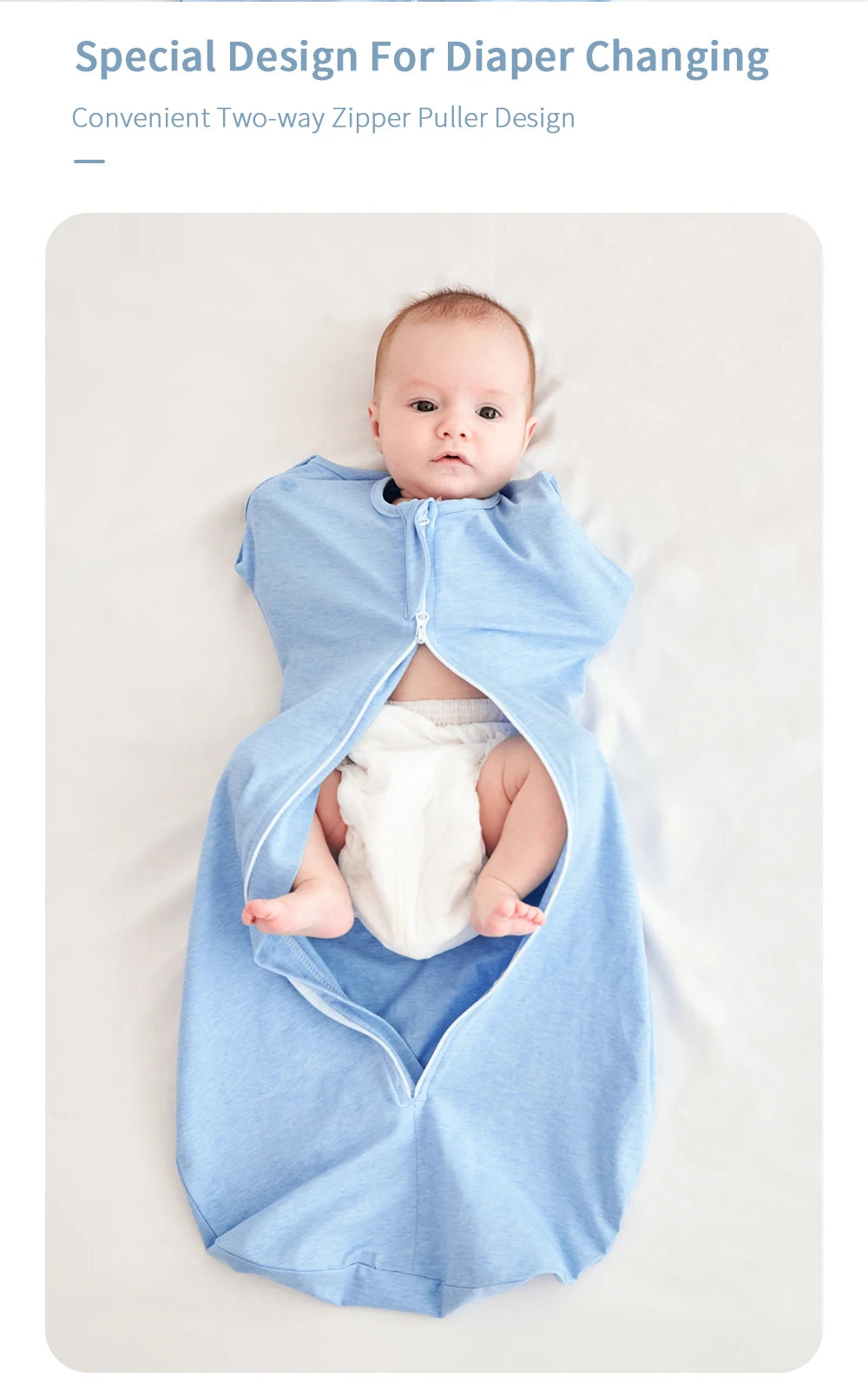 Baby Swaddle Sleeping Bag with Raised Hand, Anti-shock Swaddle Blanket, Double Zipper Sleepsacks, Newborn Baby Cotton Sleepwear