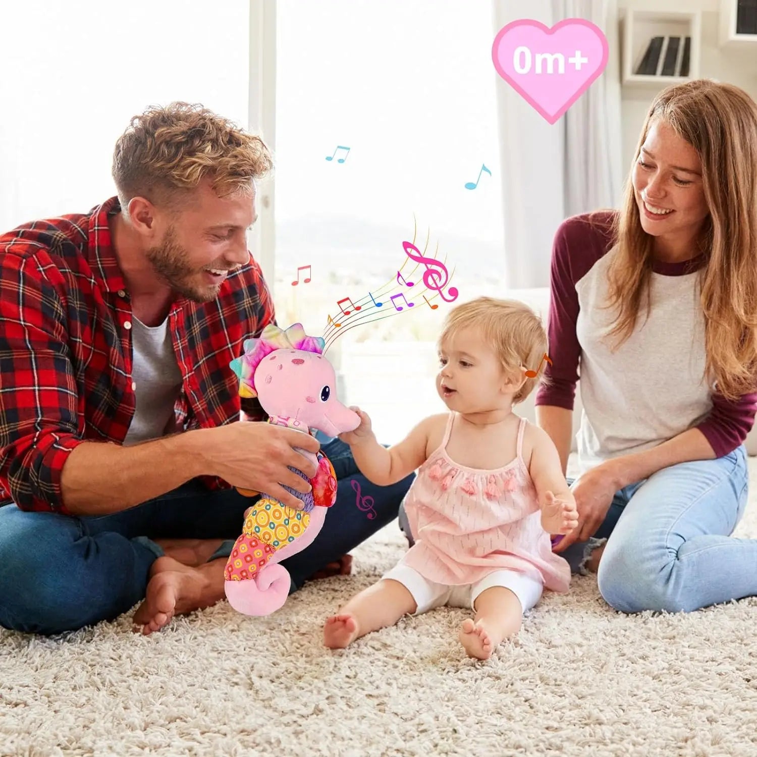 Baby Seahorse Musical Rattles Toys Infant Stuffed Animals Soft Toy with Bright Colors Crinkle Sound Paper Newborn Toys Gifts