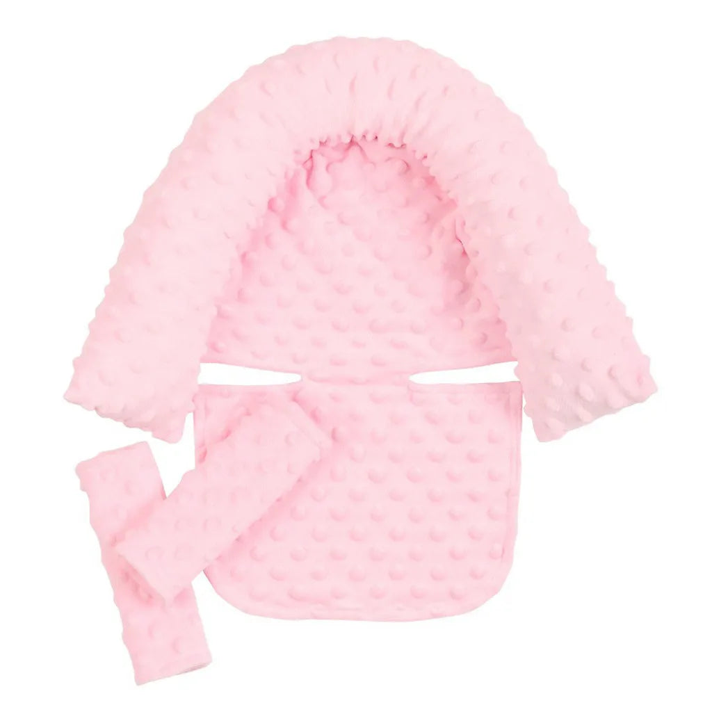 Baby Car Seat Head Support Pillow Must Haves Soft Dot Fleece 9 Colors Seat Belt Cover Baby Daily Travel Use Soft Protection Set