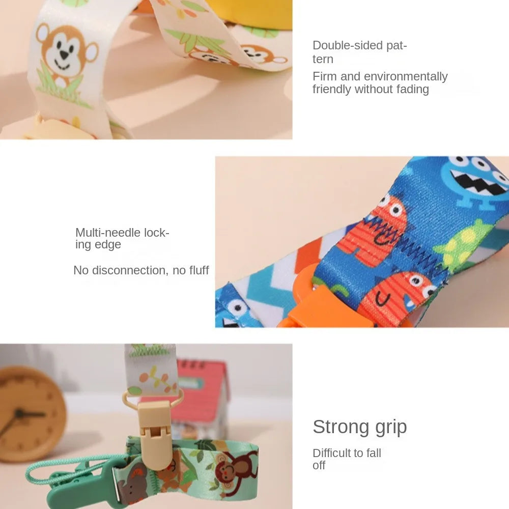 Cute Cartoon Baby Pacifier Clips Ribbon Adjustable Dummy Clip Anti-drop Buckle Strap Fixed Button Pacifier Chain