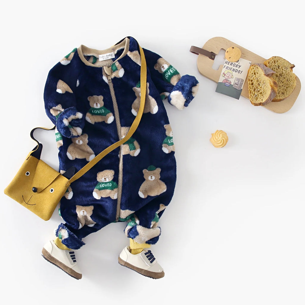 Winter Fleece Infants Thickened Long Sleeve Jumpsuits Warm Animals Baby Rompers Clothing Cute Bear