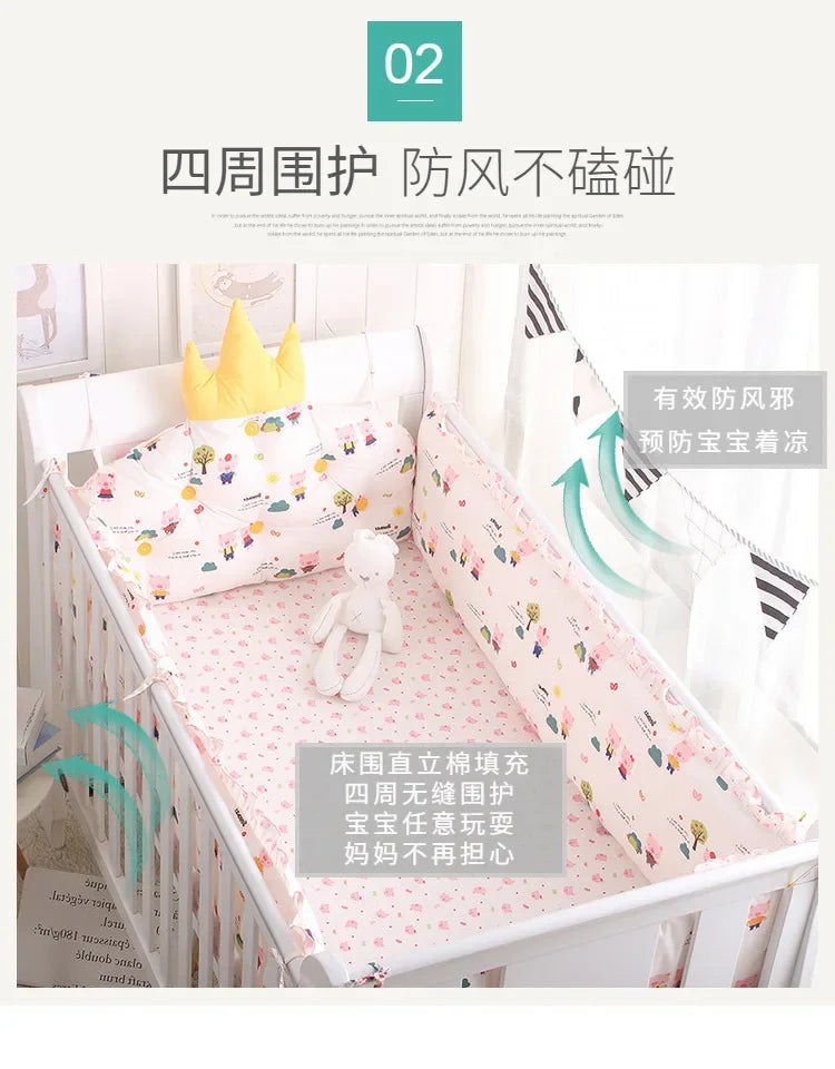 5pcs Nordic Crown Cushion Cot Bumpers Baby Bed Bedding Kit Baby Bedding Cotton Removable Washable Baby Crib Side Protector Set