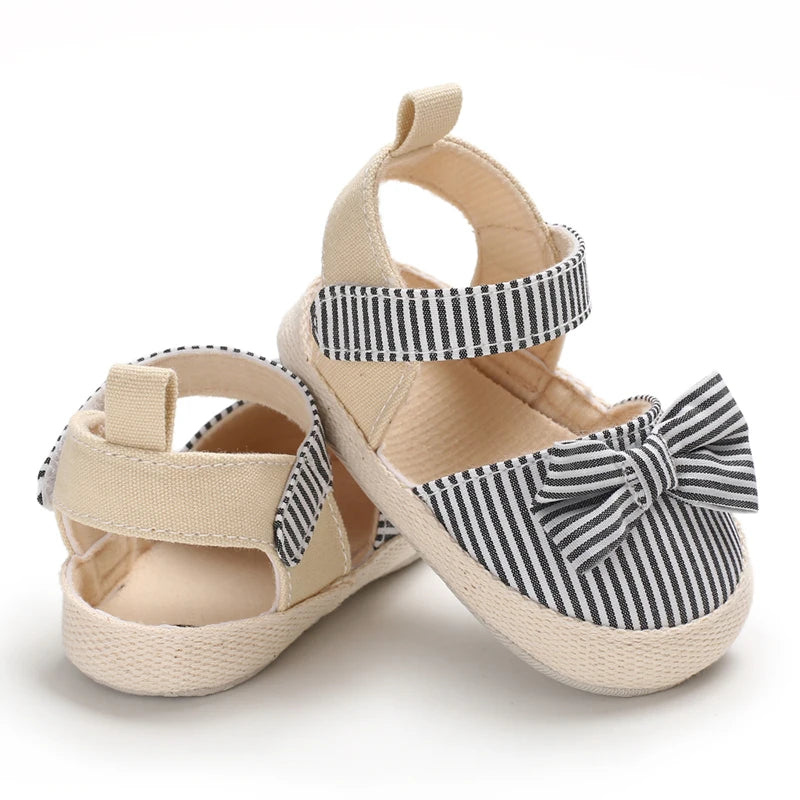 Bow Canvas Baby Girls Sandals, Summer Soft Sole Comfortable Lightweight Casual Walking Shoes
