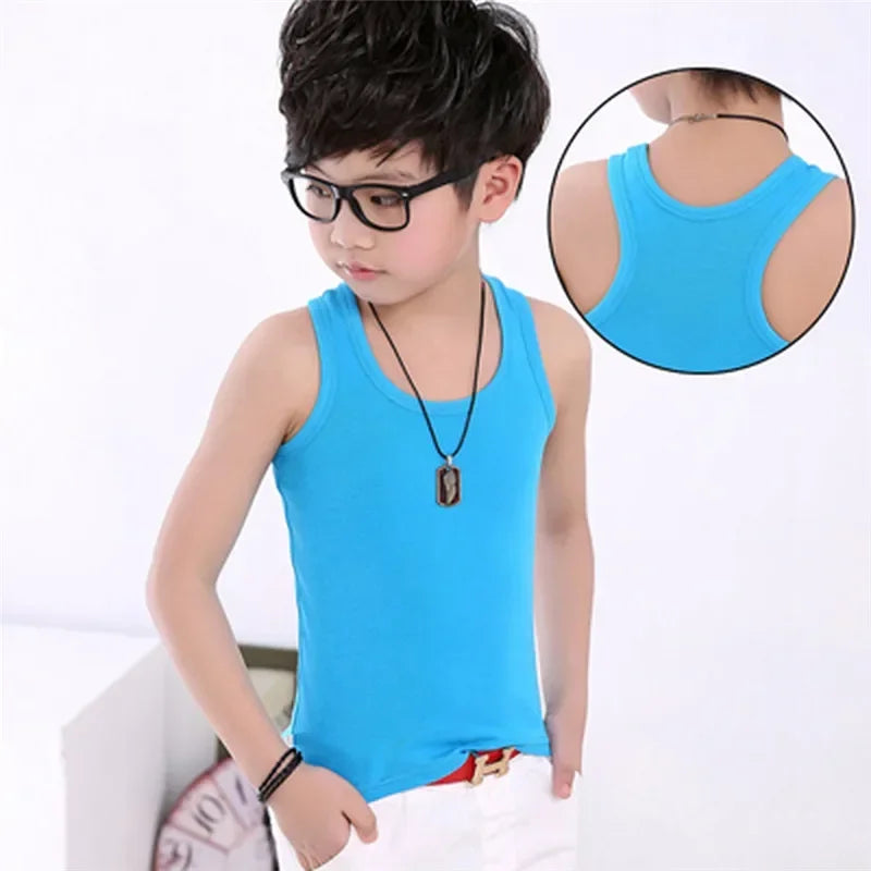 Kids Cotton Sleeveless Tank Top – Solid Colours, 2–11 Years