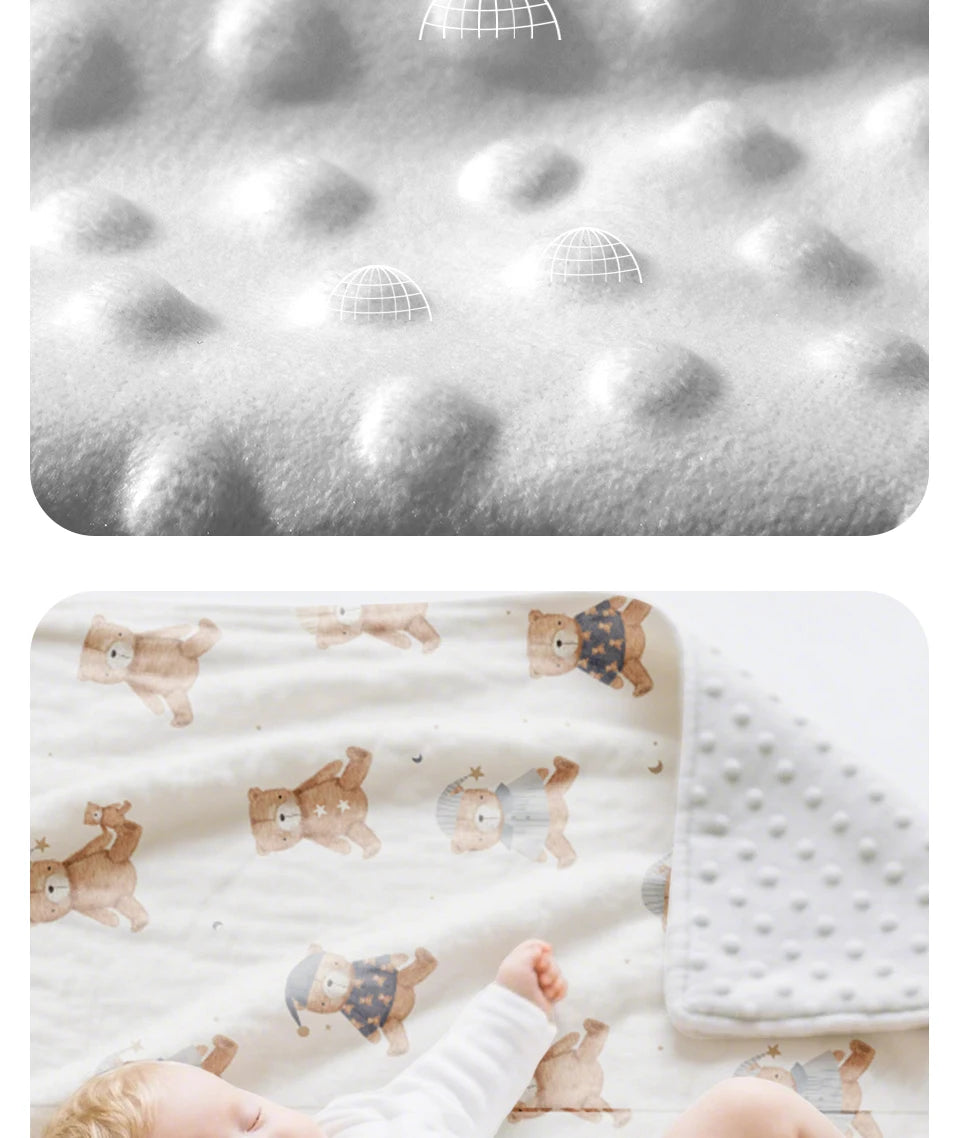 1PC Baby Blanket, Soft Plush Minky Blanket with Double Layer Dotted Backing for Toddler, Multicolor Printed 30 X 40 Inch