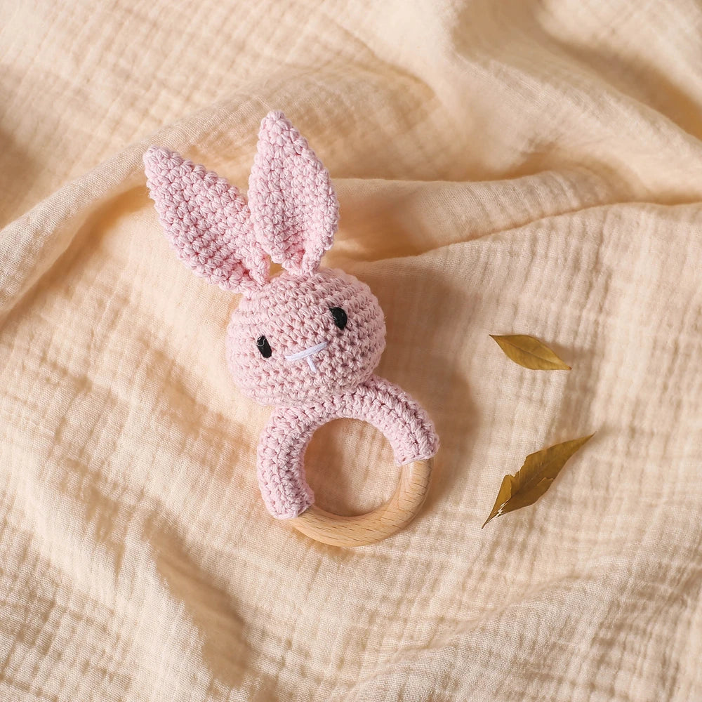 Bunny Rattle Crochet Yarn Natural Four-Colour Rabbit Motif