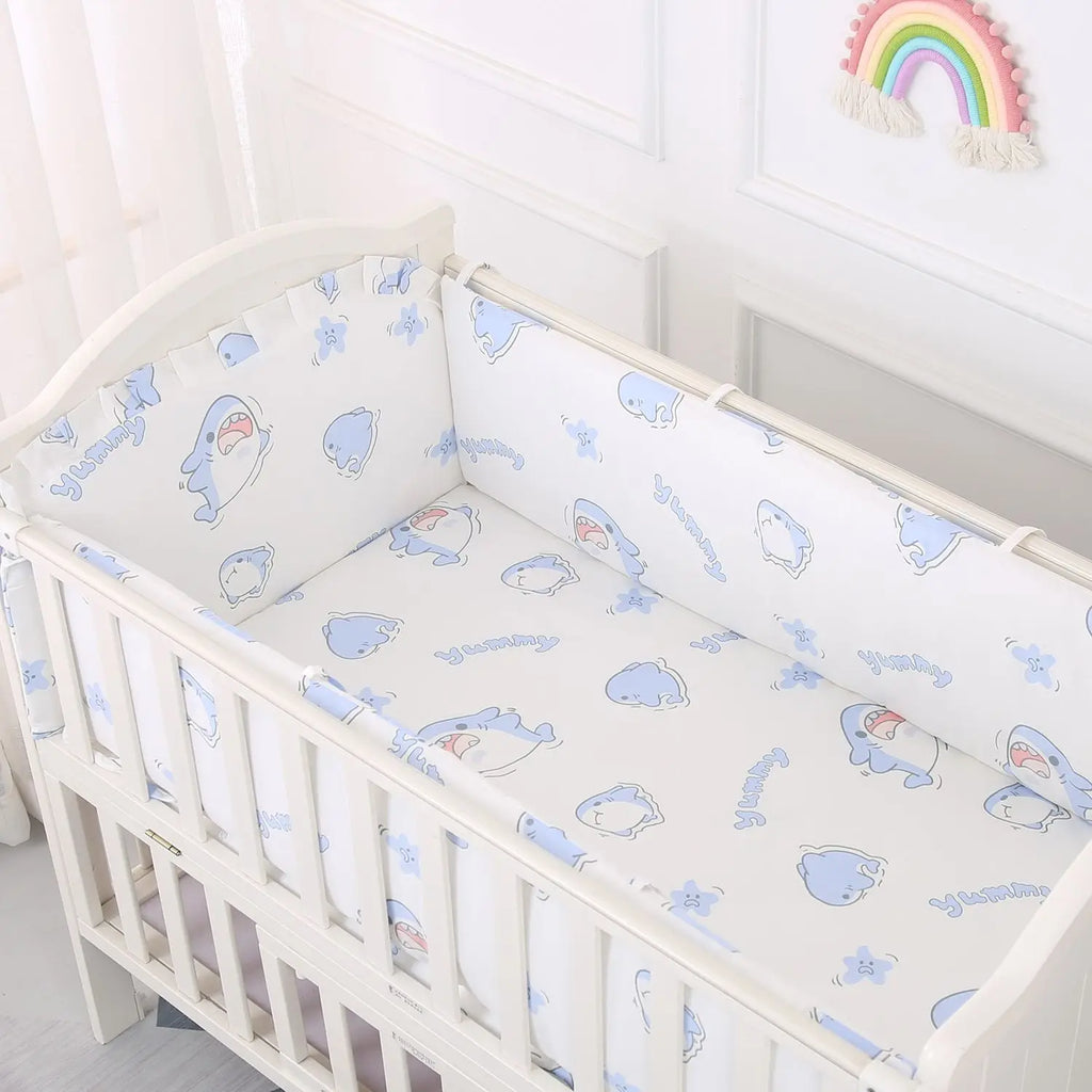 Cartoon Crib Liner 3D Mesh Cotton Baby Bed Bumper Baby Cot Bedding Sets Baby Bed Protector 5PCS Baby Bedding Set Bumpers+Sheet