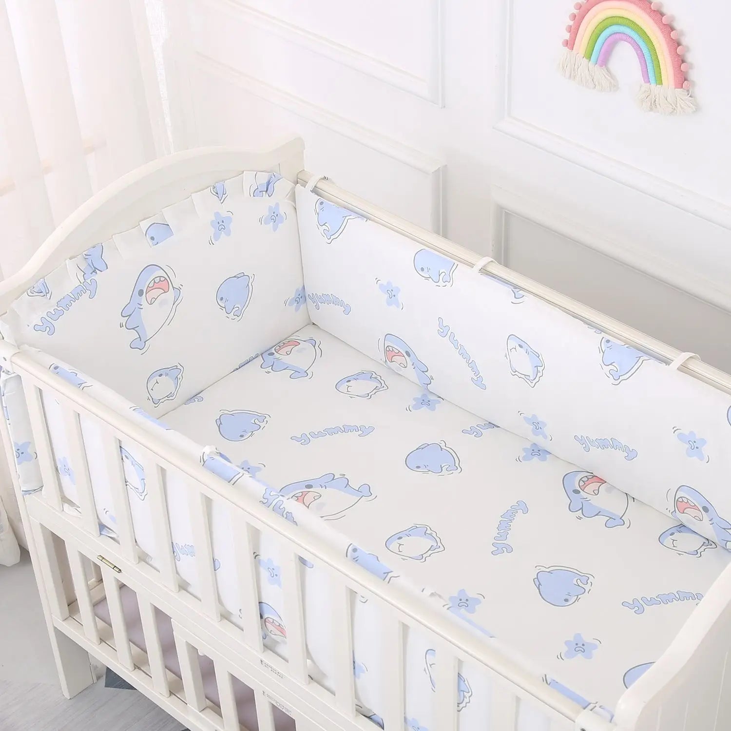 Cartoon Crib Liner 3D Mesh Cotton Baby Bed Bumper Baby Cot Bedding Sets Baby Bed Protector 5PCS Baby Bedding Set Bumpers+Sheet