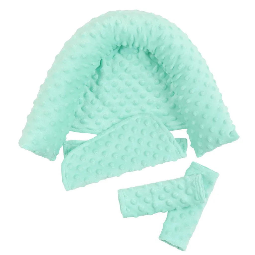 Baby Car Seat Head Support Pillow Must Haves Soft Dot Fleece 9 Colors Seat Belt Cover Baby Daily Travel Use Soft Protection Set