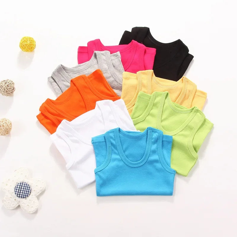 Kids Cotton Sleeveless Tank Top – Solid Colours, 2–11 Years