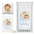 Cot Sheet Set Cotton Blue Safari Design Fits 28x52 With Snug Elastic