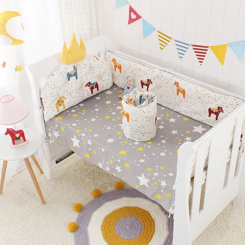 5pcs Nordic Crown Cushion Cot Bumpers Baby Bed Bedding Kit Baby Bedding Cotton Removable Washable Baby Crib Side Protector Set