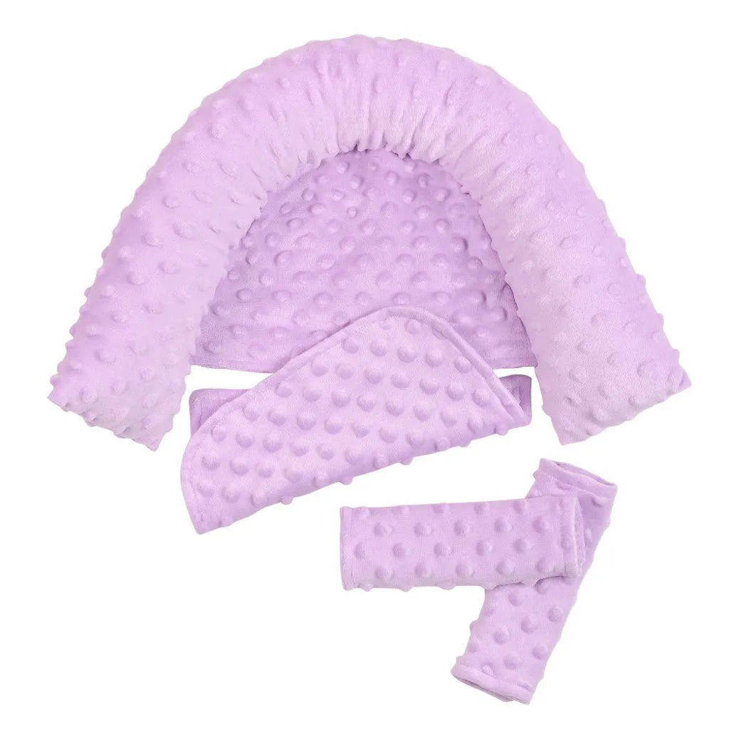 Baby Car Seat Head Support Pillow Must Haves Soft Dot Fleece 9 Colors Seat Belt Cover Baby Daily Travel Use Soft Protection Set
