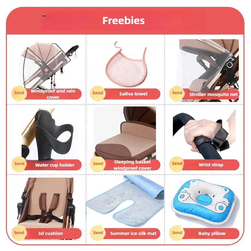 2025 New Style Newborn Baby Stroller High View Two-way Three-in-one Sitting and Lying Baby Stroller with Basket and Car Seat