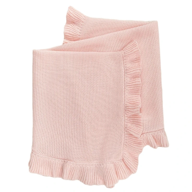 Cotton Knitted Baby Blanket Swaddle Wrap For Newborns Unisex Towel With Ruffle Decors Crib Quilt