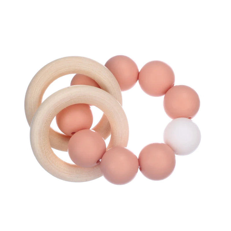 Wearable Teether Bracelet Wooden and Silicone Multicolour BPA Free