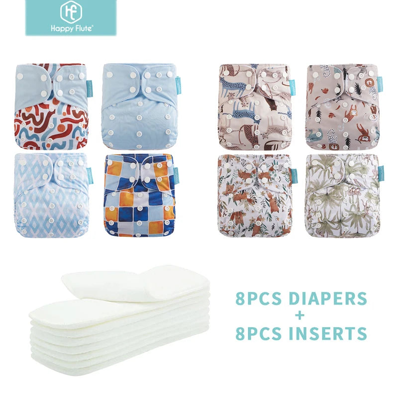 Your One Size Adjustable Cloth Diaper Set With 8 Diapers And 8 Inserts For Babies From Newborn To Toddler