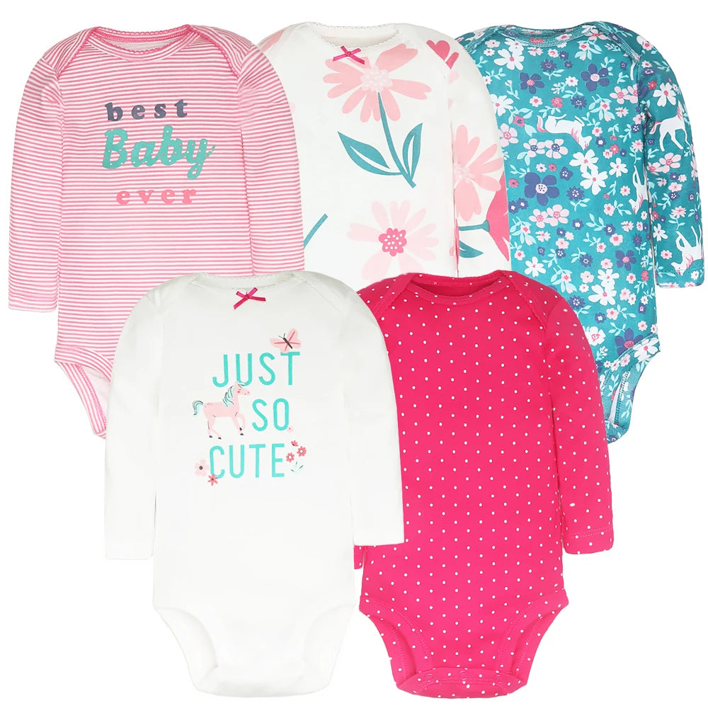 2026 Newborn Baby Girl Clothes Long Sleeve 100% Cotton 5 Pieces/Lot Baby Bodysuits, Infant Clothing 3-24M