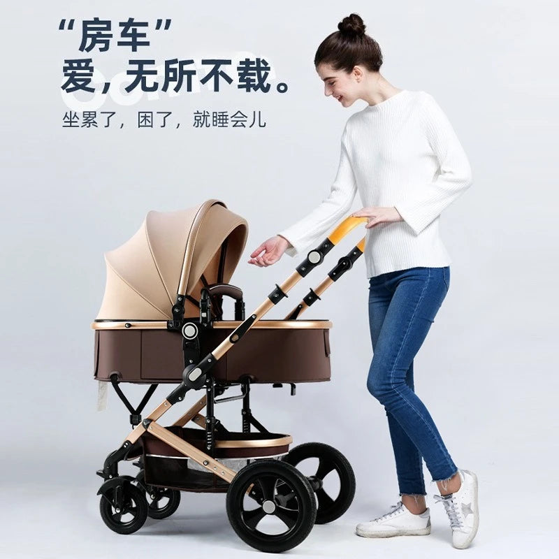 Baby Stroller High Landscape Newborn Can Sit and Lie Down Folding Shock-absorbing Two-way Baby Stroller