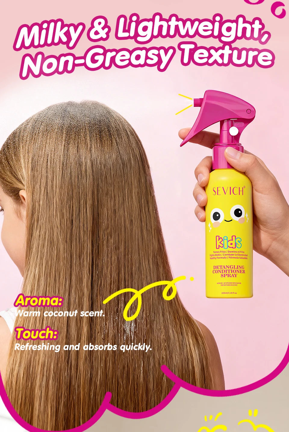 Kids Hair Detangler Spray 100ml Leave-In Conditioning Elixir for Tangle-Free Hair Adds Shine & Moisture Breakage & Reduces Frizz