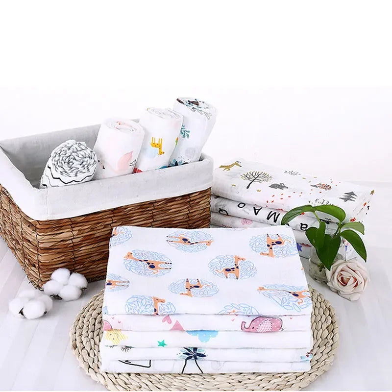 110*120cm Soft Muslin Cotton Baby Blanket Bamboo Cotton Blanket Wrap Cute Cartoon Newborn Blankets Infant Wrap