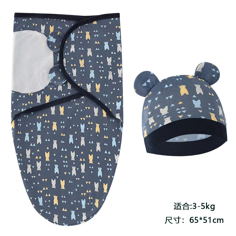 Baby Blanket And Hat Set 100 Percent Cotton Cartoon Animal Print