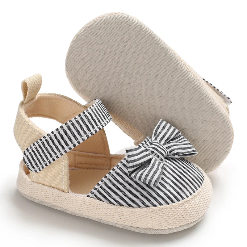 Bow Canvas Baby Girls Sandals, Summer Soft Sole Comfortable Lightweight Casual Walking Shoes