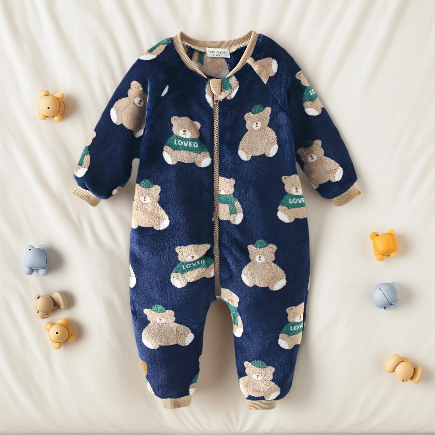 Winter Fleece Thickened Baby Rompers Long Sleeve Jumpsuit Unisex Cozy Bear Pattern 0 To 1Y