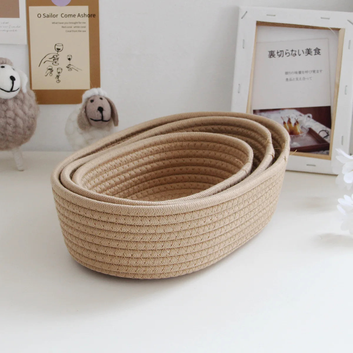 1PCS Nordic Cotton Rope Storage Baskets Woven Desktop Sundries Kids Toys Organizer Box Baby Dirty Clothes Laundry Basket Hamper