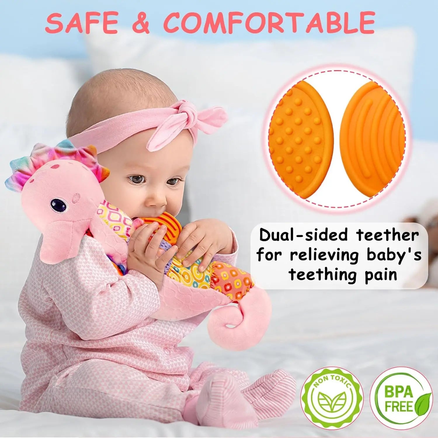 Baby Seahorse Musical Rattles Toys Infant Stuffed Animals Soft Toy with Bright Colors Crinkle Sound Paper Newborn Toys Gifts