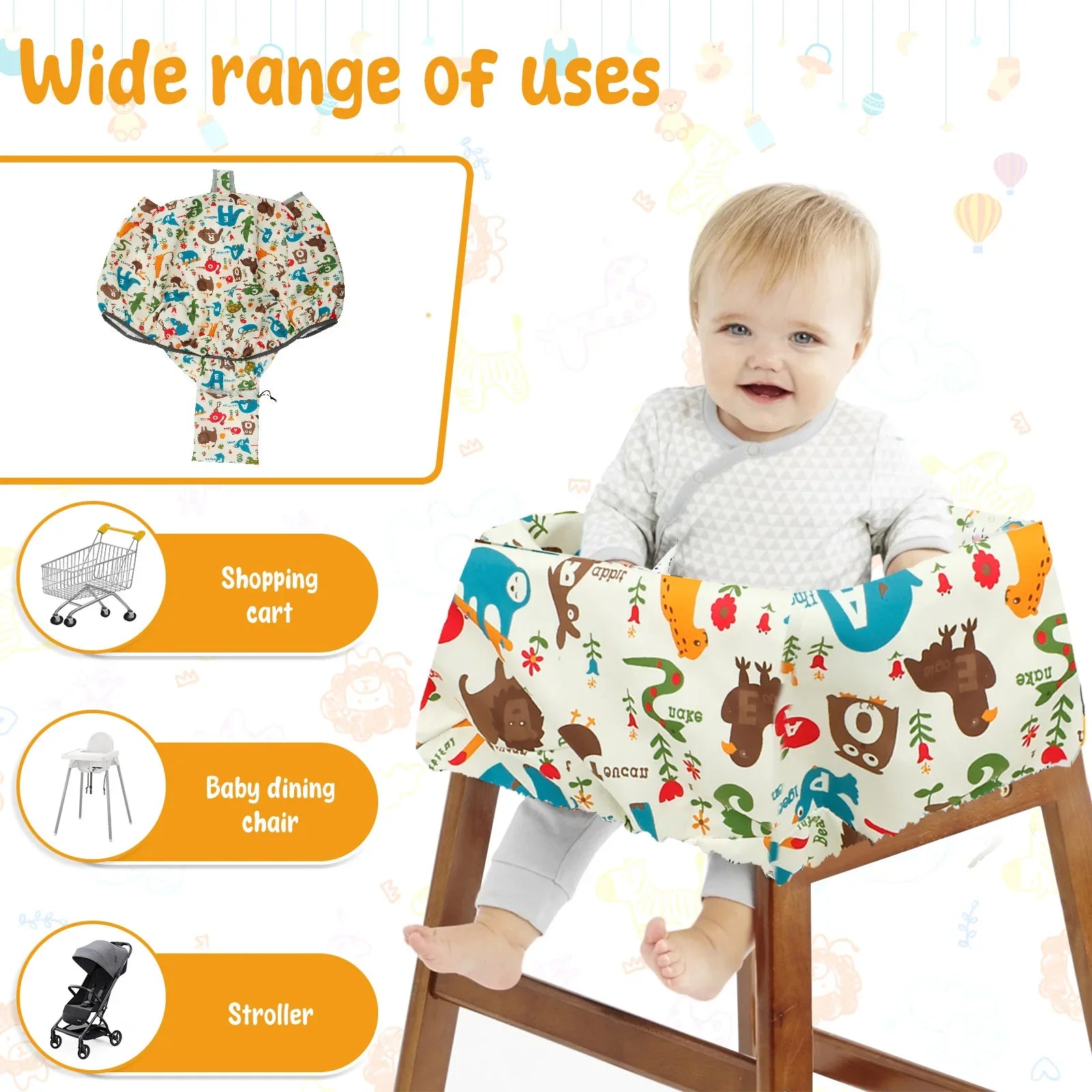 Baby Shopping Cart Seat Cover Polyester Waterproof Carton Style Baby Safety Cart Cover Comfortable Children Anti-Dirty Seat Pad