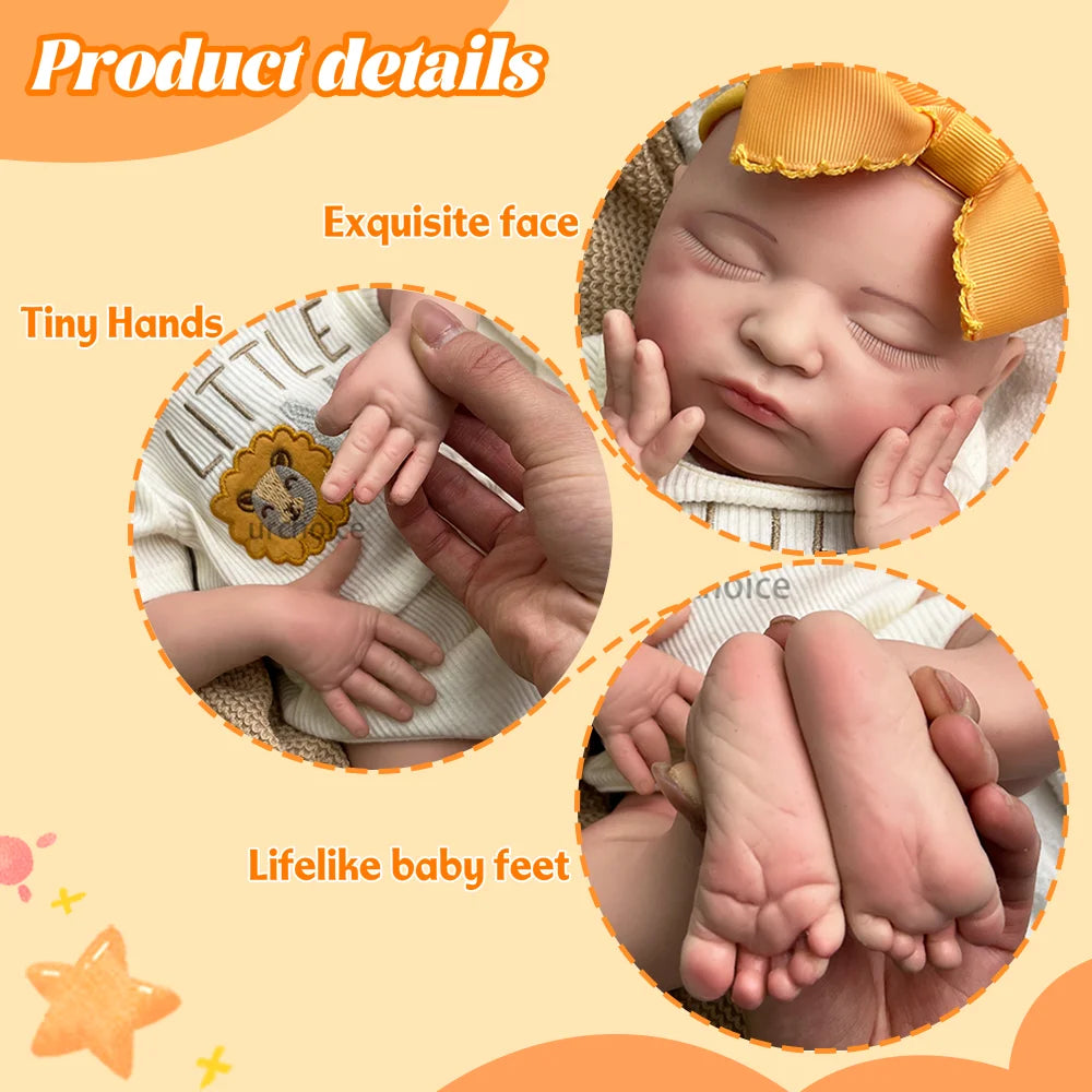 Newborn Silicone Baby Doll Full Body Weighted Hand Painted Reborn Doll Closed Eyes Lifelike Girl Collectibles