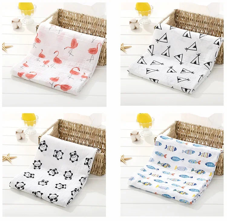 110*120cm Soft Muslin Cotton Baby Blanket Bamboo Cotton Blanket Wrap Cute Cartoon Newborn Blankets Infant Wrap Sleepsack