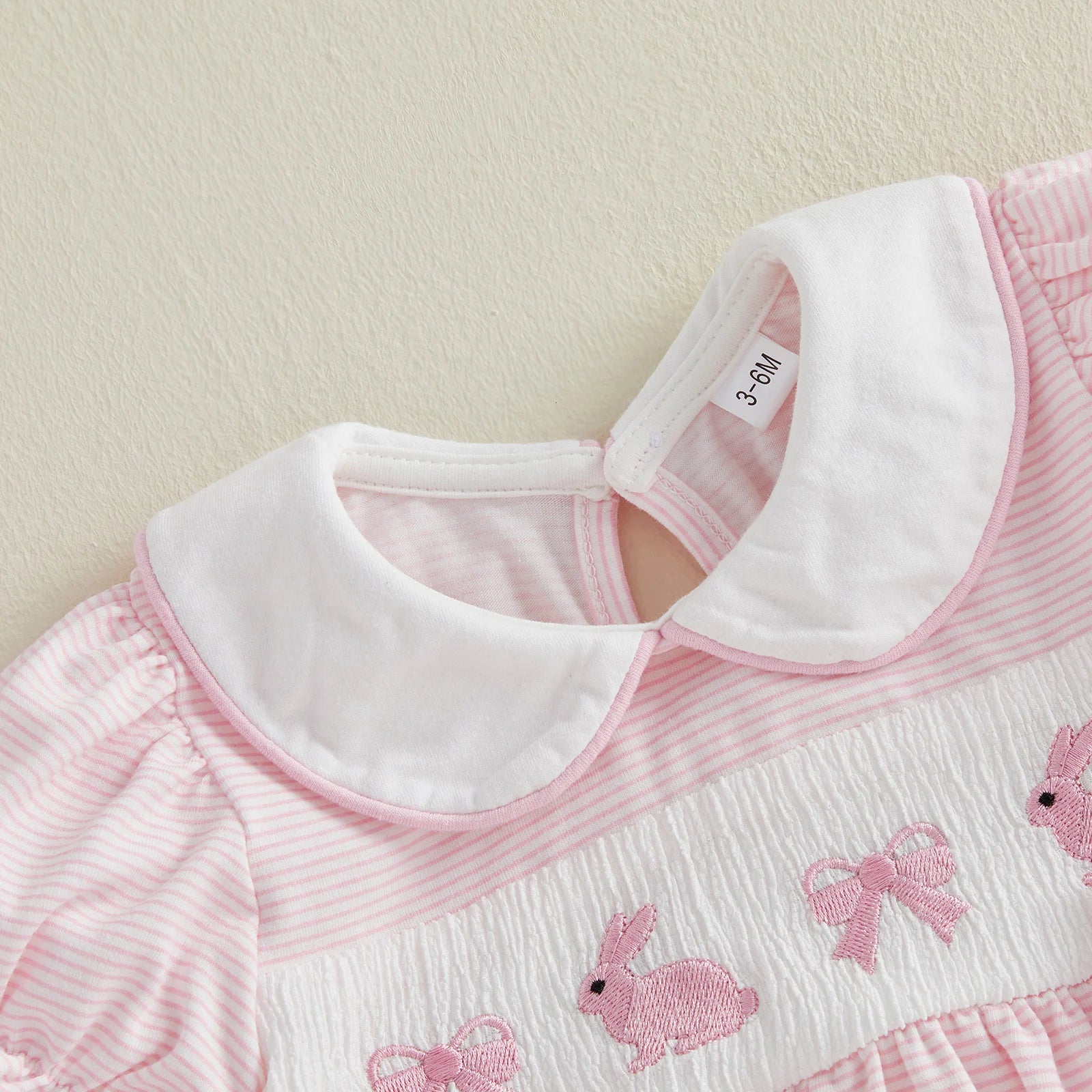 Baby Girl Easter Outfit  Bunny Embroidery Doll Collar Bubble Short Sleeve Jumpsuit Romper Cute Easter Clothes
