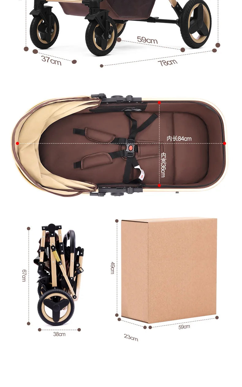2025 New Style Newborn Baby Stroller High View Two-way Three-in-one Sitting and Lying Baby Stroller with Basket and Car Seat