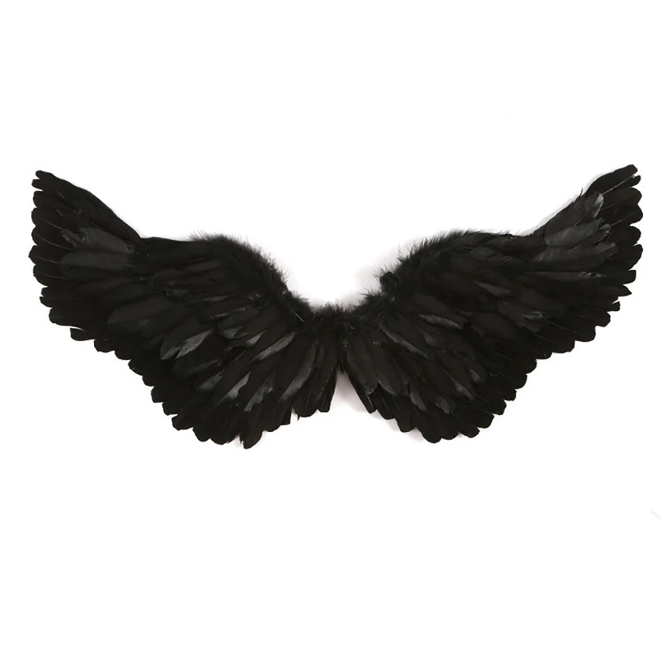 Faux Feather Angel Wings Costume Props Children Halloween Carnival Cosplay Devil Wings Black White Stage Performance Accessories