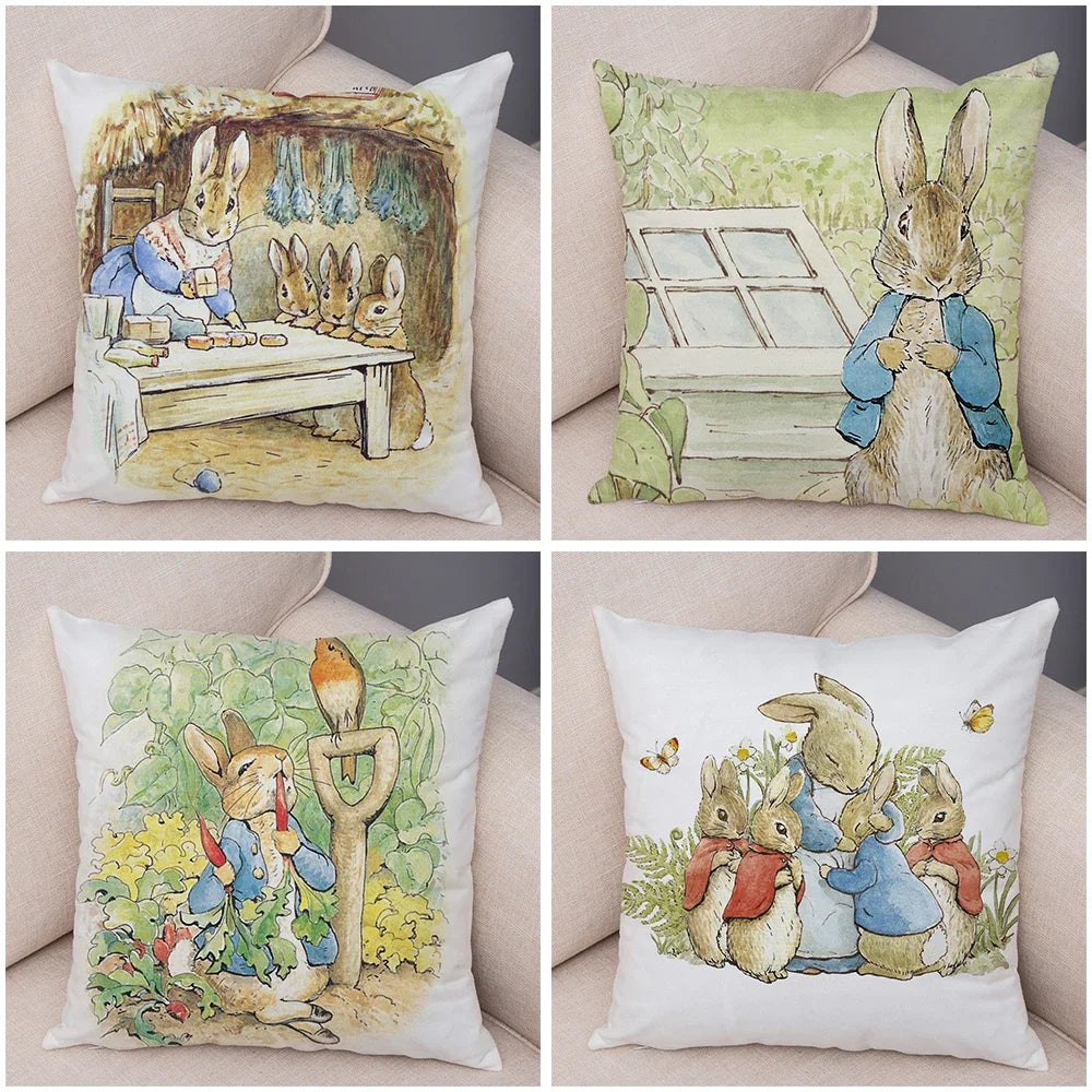 4 Pcs Cute Cartoon Rabbit Cushion Cover for Sofa Home Decor Fairy Tale Lovely Animal Pillowcase Peach Skin Pillow Case