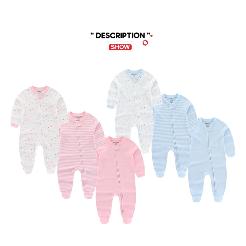 Kiddiezoom 3 Pcs/lot Autumn Winter Solid Zipper Baby Boy Girl Rompers 100%Cotton Soft Newborn Clothes Baby Shower Gifts