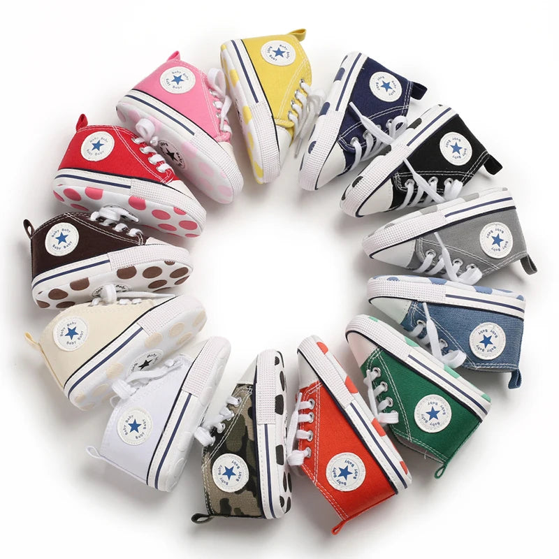 0-18M Baby Canvas Shoes Men and Women Multicolour Classic Baby Casual Shoes Anti-slip Soft Sole First Pair Toddler Infant Shoes