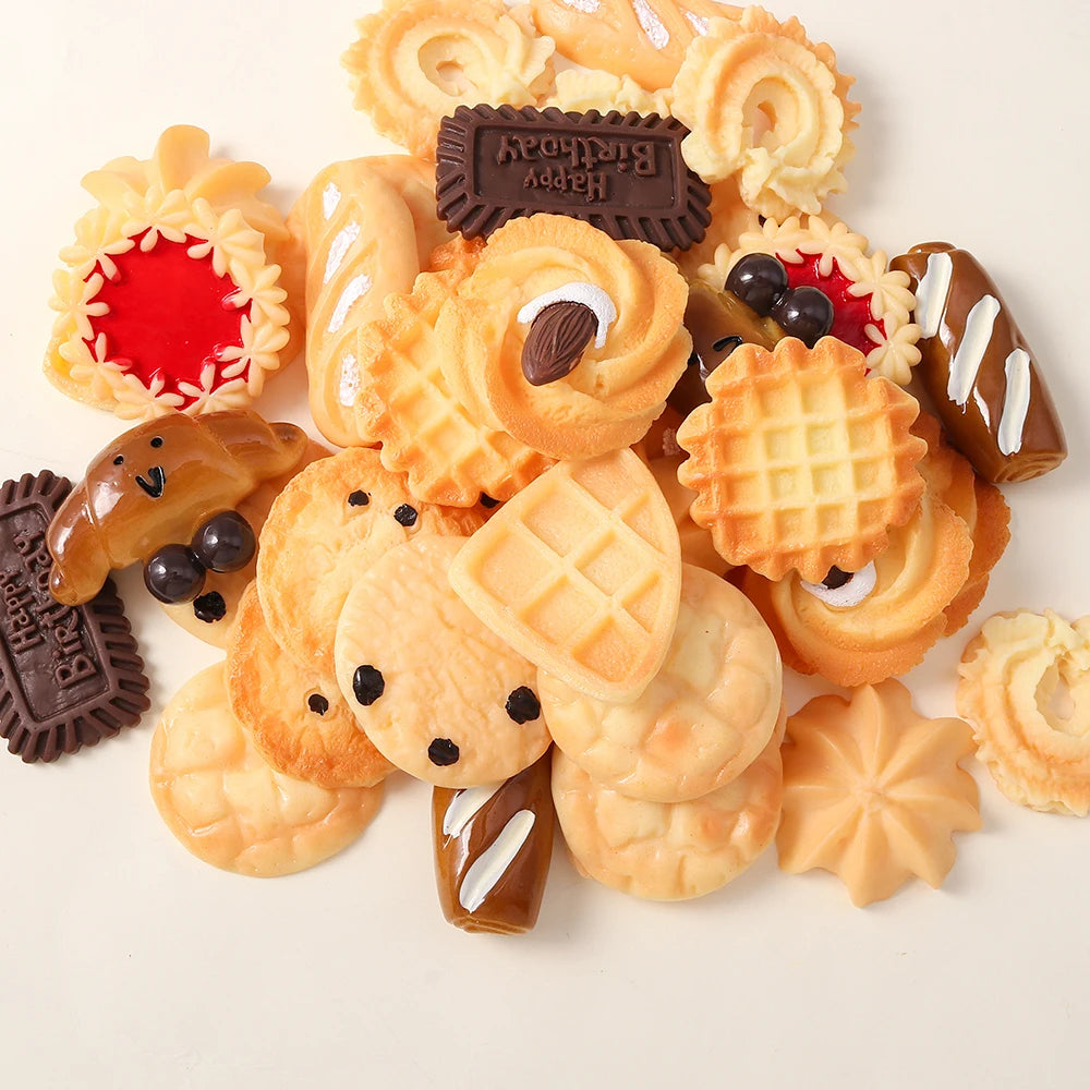 4pcs Cute Simulation Food Charms Kids Toys Resin Croissants Puffs Waffles Cookies Pendants for Necklace Keychain Jewelry DIY