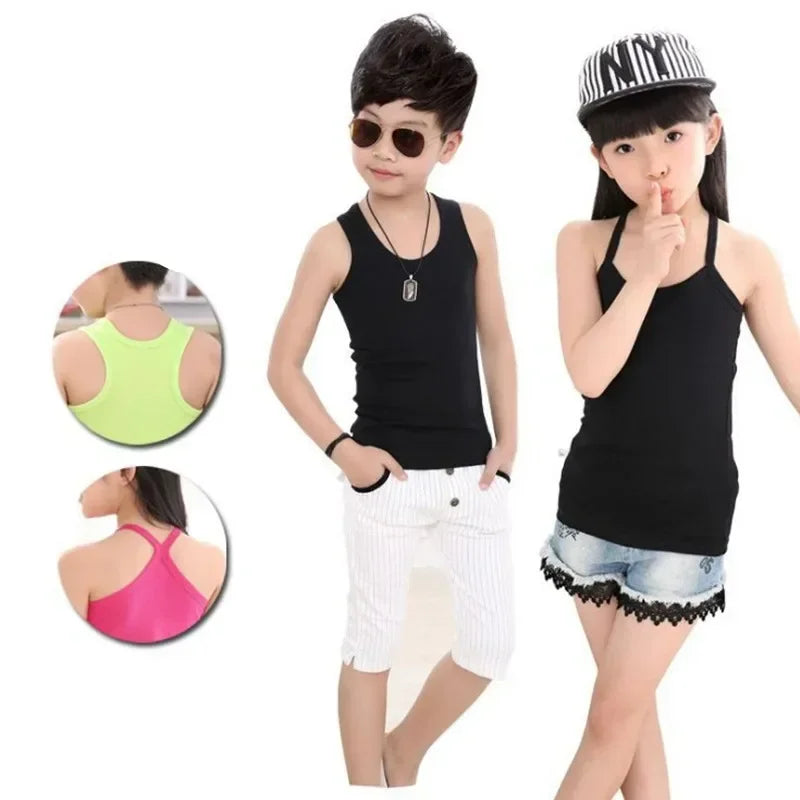 Kids Cotton Sleeveless Tank Top – Solid Colours, 2–11 Years