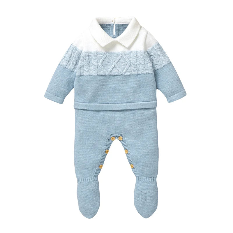 Newborn Baby Romper Knitted Jumpsuit Striped 0-9M Overalls Long Sleeve Autumn Foot Wrap Unisex