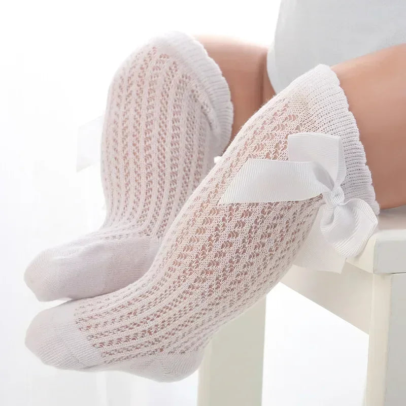Cute Baby Girls Socks  Big Bows Soft Cotton Elastic White Red Newborn Stockings Knee High Long for Toddler Socks