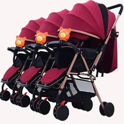 Your Perfect Triplets Stroller With Rubber Wheels Foldable 3 Seat Baby Stroller For All Ages 0 To 12 Years