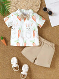 Baby Boy Easter Outfit Short Sleeve Shirt Carrot Print Top with Shorts Spring Summer Two-Piece Set for Little Gentlemen