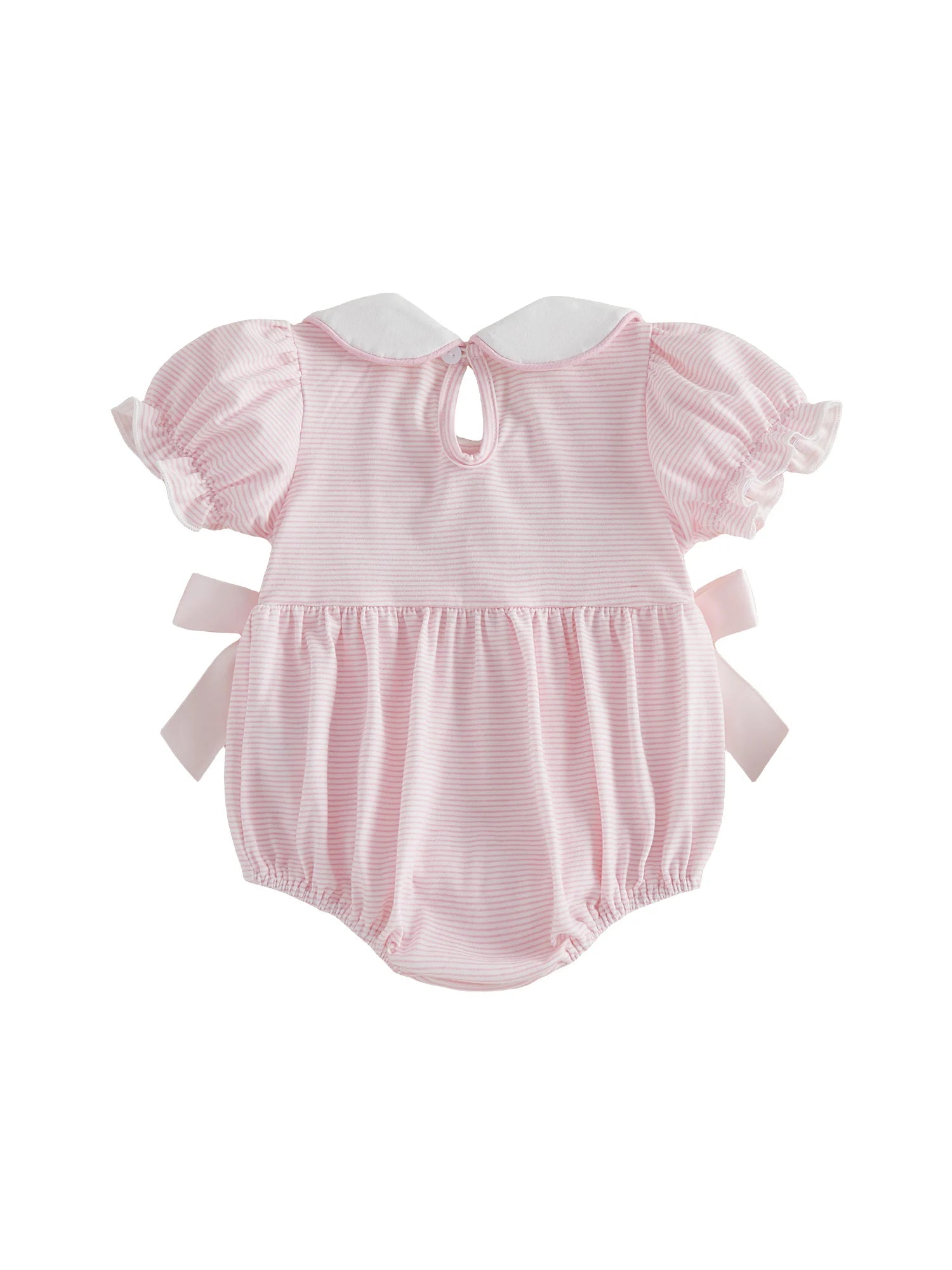 Baby Girl Easter Outfit  Bunny Embroidery Doll Collar Bubble Short Sleeve Jumpsuit Romper Cute Easter Clothes