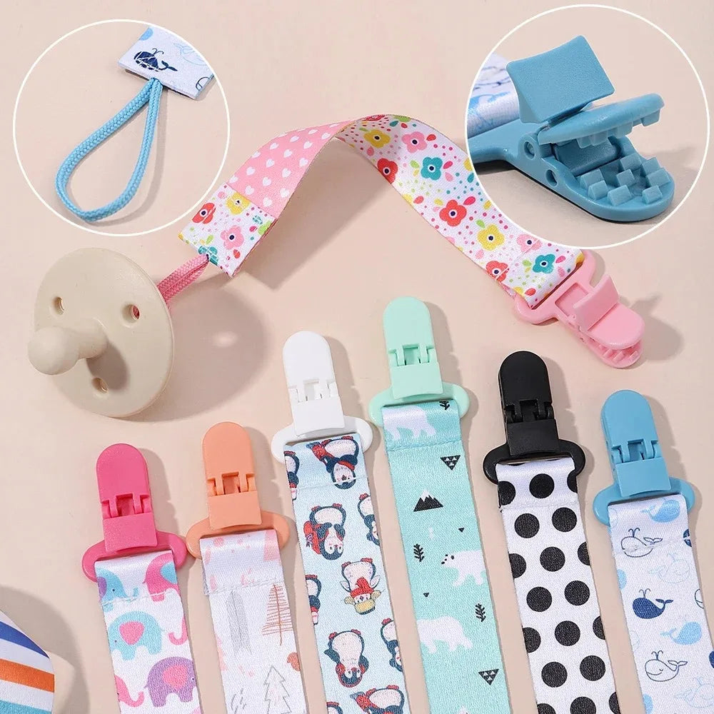 Cute Cartoon Baby Pacifier Clips Ribbon Adjustable Dummy Clip Anti-drop Buckle Strap Fixed Button Pacifier Chain