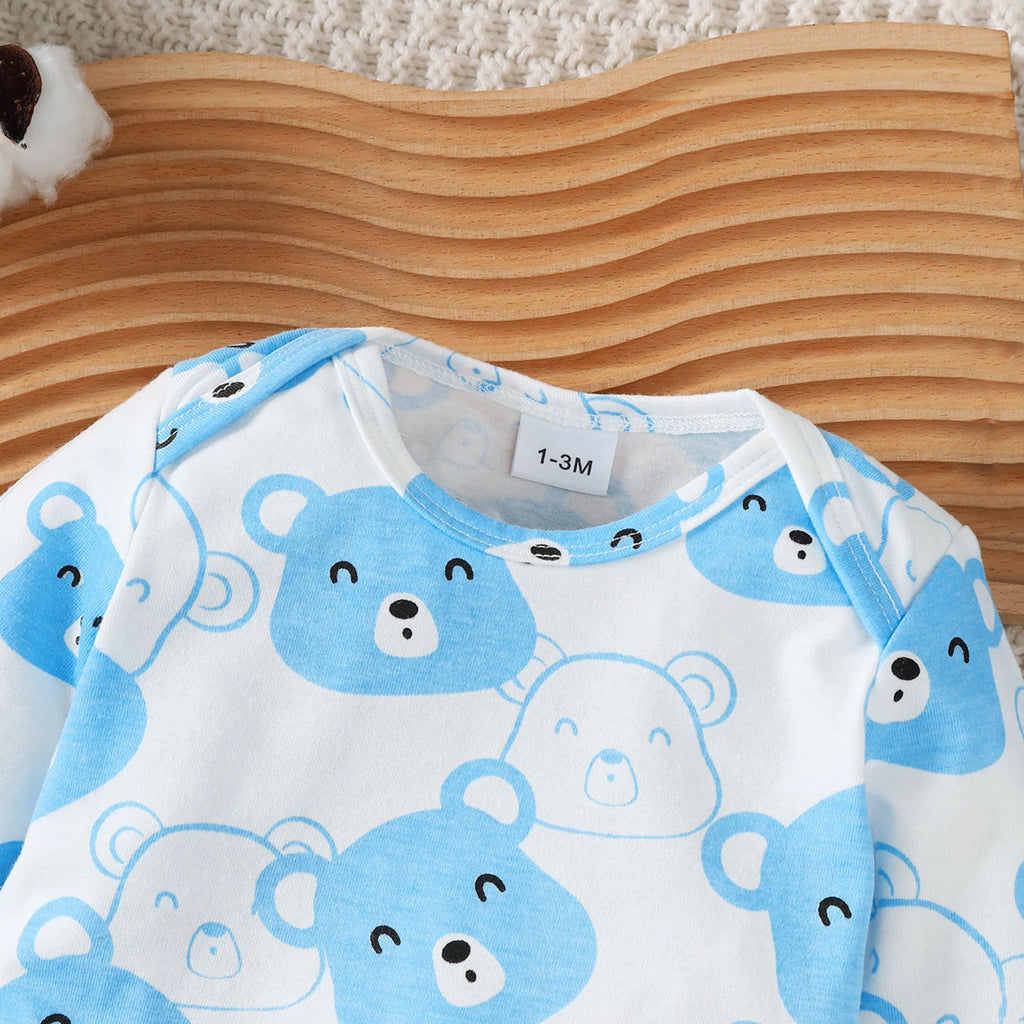 Newborn Baby Boy Set Little Bear Long Sleeved Jumpsuit+Long Pants+Hat+Socks 4Pcs/Set 0-9 Month Baby Boy Spring and Autumn Set