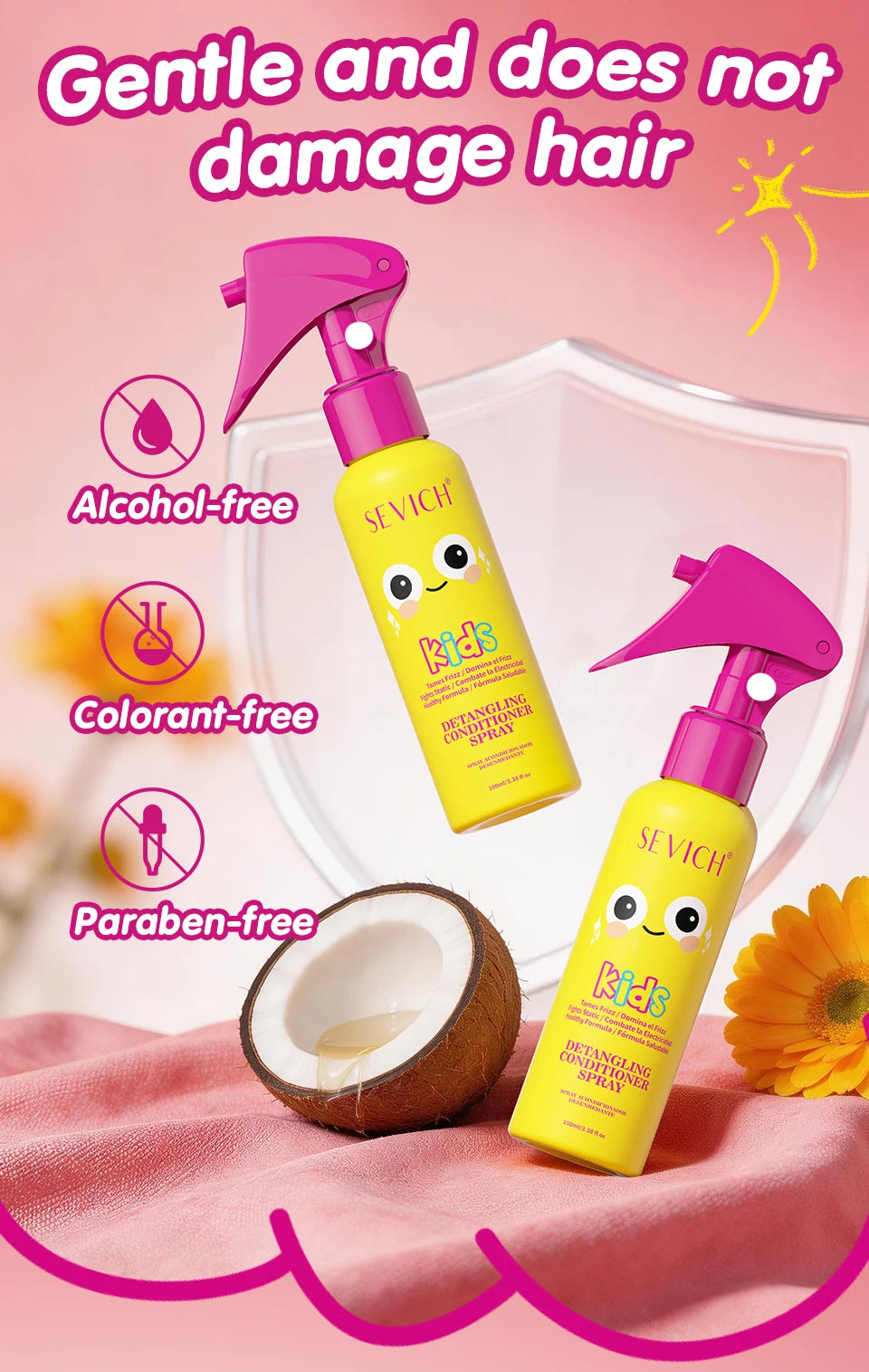 Kids Hair Detangler Spray 100ml Leave-In Conditioning Elixir for Tangle-Free Hair Adds Shine & Moisture Breakage & Reduces Frizz