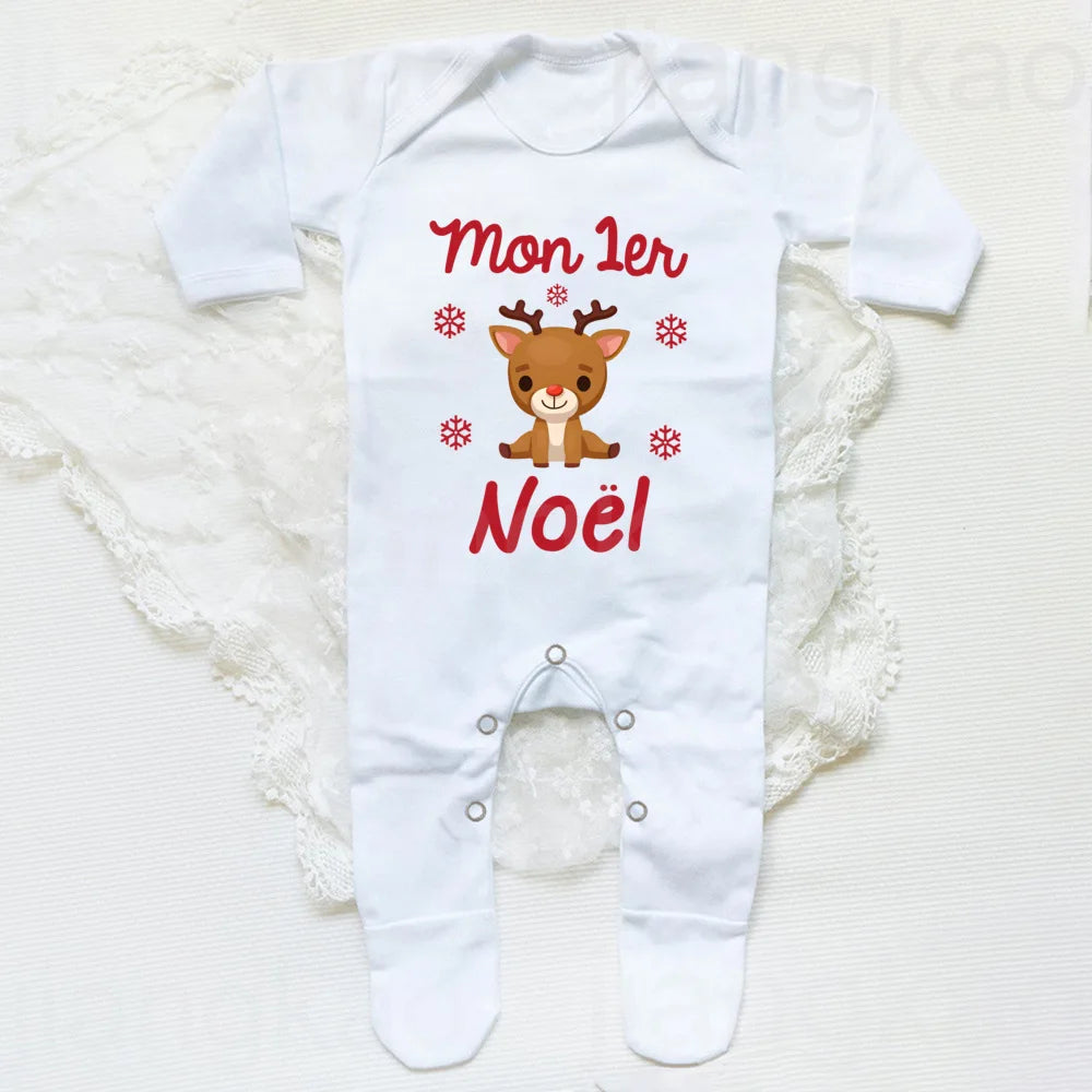 My 1st Christmas French Printed Baby Sleepsuit Bodysuit Newborn Babygrow Xmas Outfit Jumpsuit Holiday Infant Long Sleeve Romper